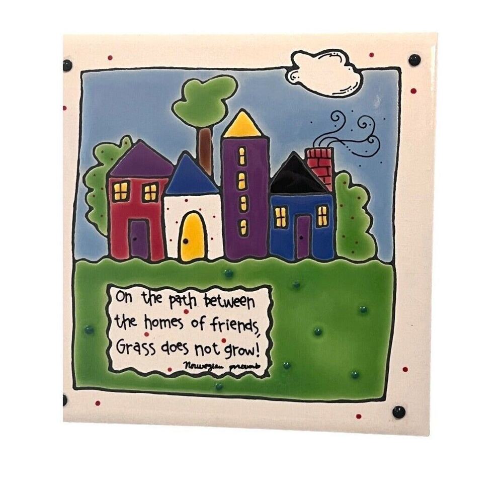 Johnson Happy Talk Ceramic Tile Trivet Home And Friends England Signed 6" x 6"